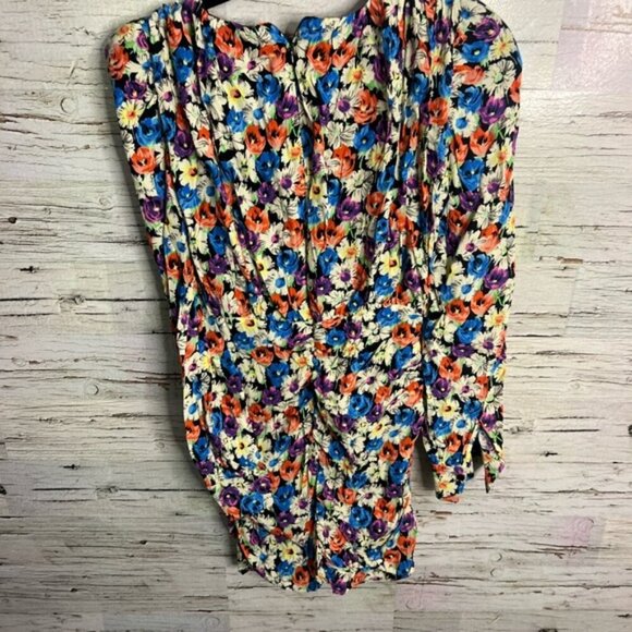 Zara Orange and Blue Puff Sleeve Bodycon Dress floral size xs - Picture 8 of 9